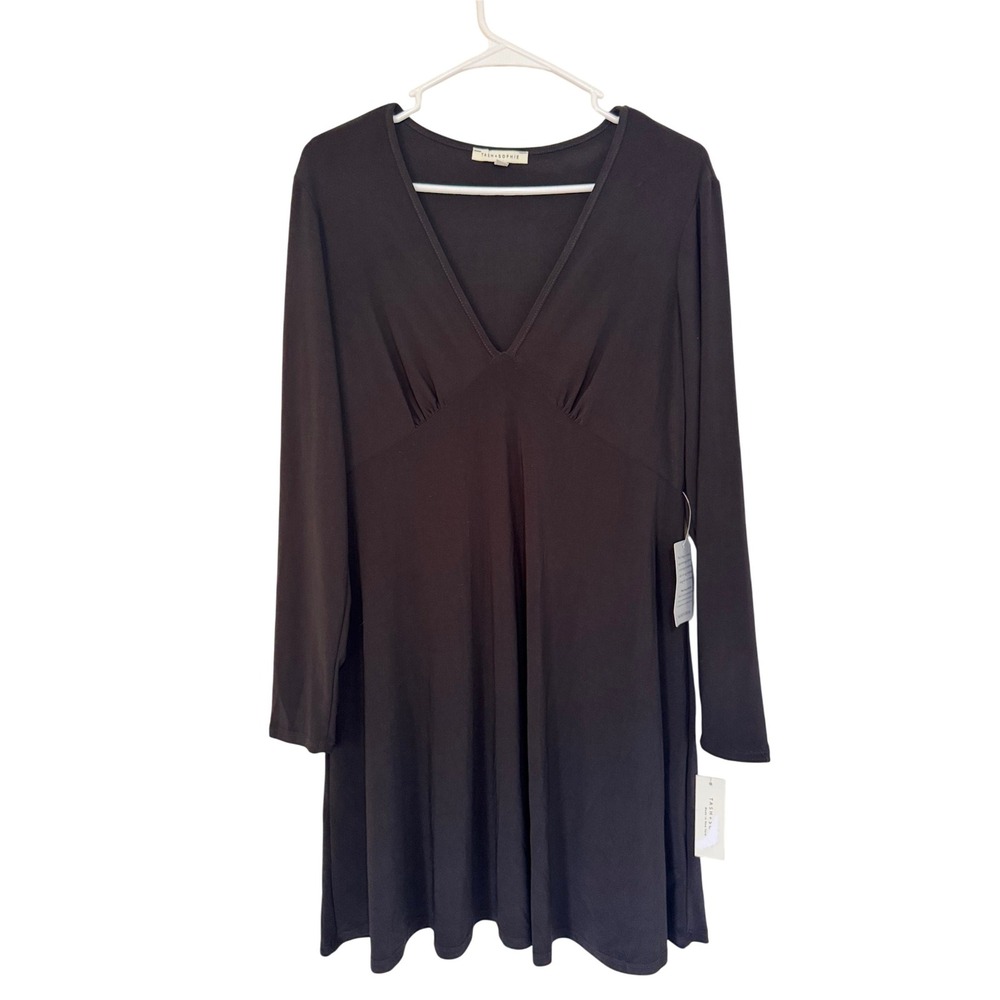 Nordstrom Black V-Neck Long Sleeve Mini Dress Made in‎ USA Size M Tash + Sophie